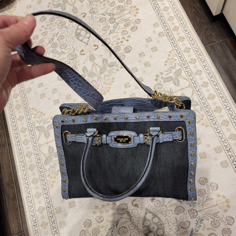 Michael Kors Denim and Gold Studded Satchel - Picture 14 of 16